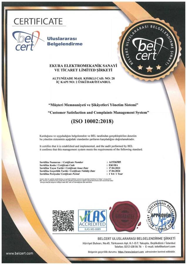 ISO 10002:2018 sertifikası