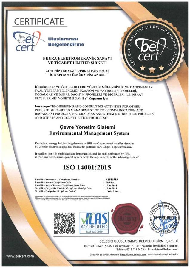 ISO 14001:2015 sertifikası